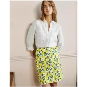 Boden Lemon Mini Skirt Printed Citrus US 16 18 R Fruit Yellow Plus Cotton Pencil